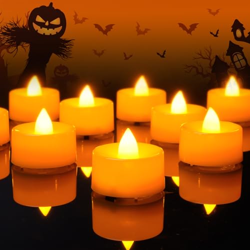 Amagic AGPKNBCHENG24 Halloween Orange Led Tea Lights Candles, 24 Pack Battery Operated Flameless Tea Lights, Long Lasting Colored Tealights Candles For Christmas, Holiday Decor cover