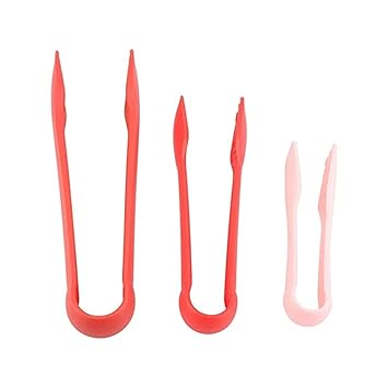 Kitchen Tongs Set, 3 Pack Plastic Mini Serving Tongs for Bread, Toast, BBQ, Baking Silicone Kitchen Tongs Mini Serving Tongs Silicone Tongs Bread Toast (RED)