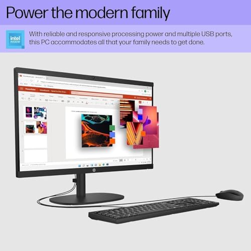 Image of HP 21.45 inch FHD All-in-One PC, Intel N200 Processor, 16GB DDR5 RAM, 1TB PCIe SSD, Bluetooth, WiFi 6, Super 6-in-1 DVD & Wired Keyboard & Mouse, Windows 11 Home, Black