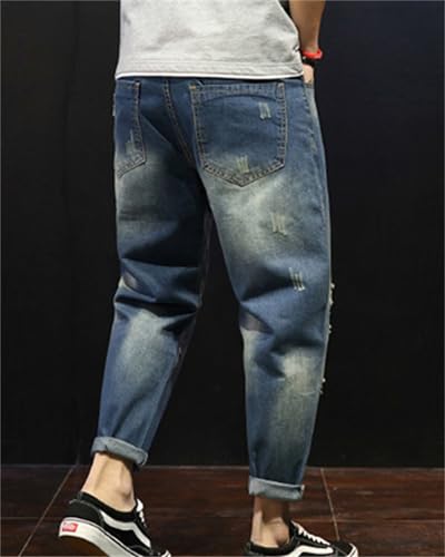 Mens Jeans Casual Regular Fit Tapered Leg Distressed Jeans Pants Jogger Cargo Pants Carrot Denim Jeans3