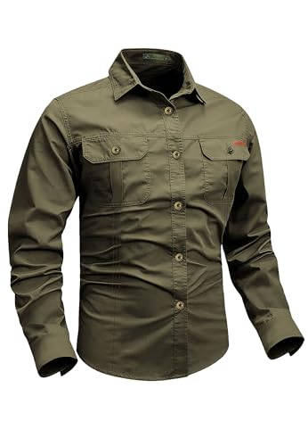 Men's Long Sleeve Button Down Cotton Shirts with Pockets - image 1