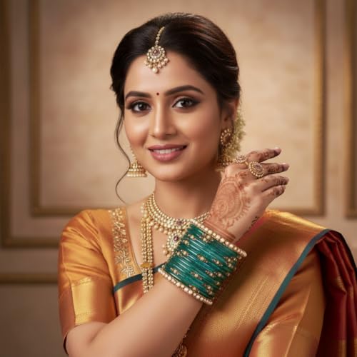 Image of SUNDRAM Women's Premium Fancy Glass Bangles for Women & Girls |with Zircon Gemstone Work & Charm| Traditional Ethnic Bangles Set of 12