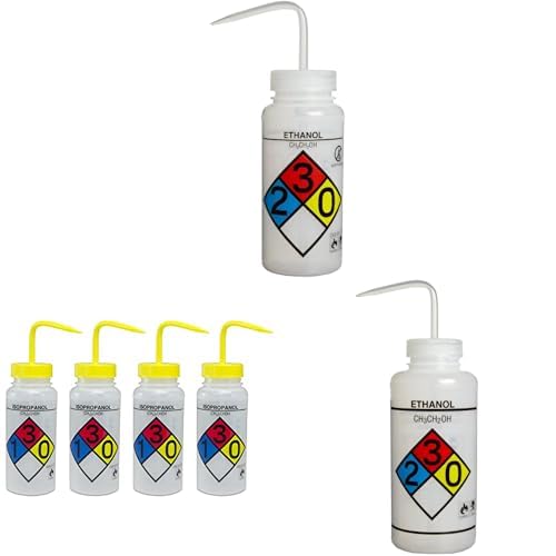 SP Bel-Art Safety-Vented 4-Color Ethanol Mouth Wash Bottles (500ml) with Isopropanol Mouth Wash Bottles (500ml) and Ethanol Mouth Wash Bottles (1000ml) (3 Items)