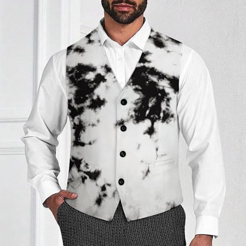 Watercolour Black White Tie Dye Men's Suit Vest Slim Fit V-Ncek Waistcoat Business Casual Vest2