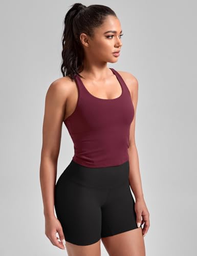 Image of HeyNuts Zeal Bras Longline Ribbed Medium Support Sports Bras, Crisscross Back Tank Tops with Removable Pads A-D Cups