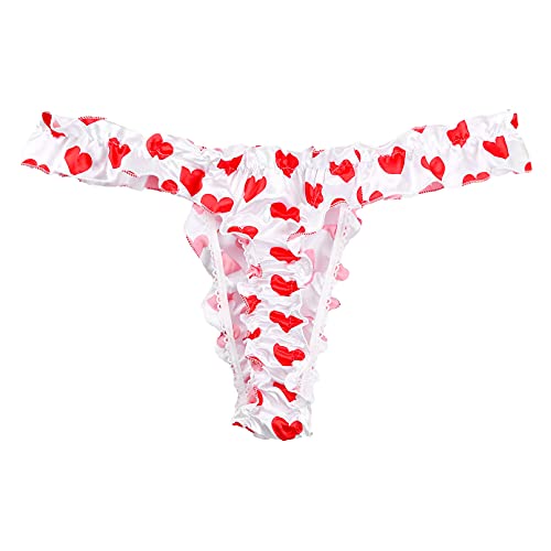 YiZYiF Men's Silky Shiny Satin Flutter Ruffled Sissy Thongs Crossdress Underwear4