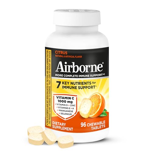 Image of Airborne Vitamin C 1000mg (per Serving) - Citrus Chewable Tablets (96 Count in a Box) - Packaging May Vary (Pack of 12)