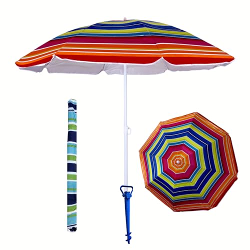 Procamp Beach Umbrella for Sand - UV 50+ Protection | Outdoor Beach Umbrella with Sand Anchor | Adjustable Height | Water & Wind Resistant (1.6 M / 160 Cm) (Pink on Blue)