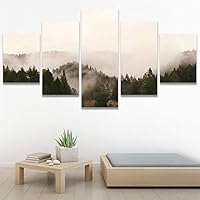 SIGNWIN 5 Panel Canvas Wall Art Foggy Mountains for Home Decorations Ready to Hang - 60