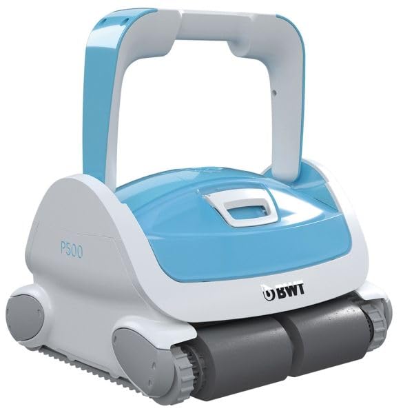 KURIL AQUABOT BWT P500 LED Robot limpiafondos para Piscina – Succión 19 m³/h, filtros 4D, navegación Inteligente, LED Azul, Limpieza Completa, con Carro y Cepillo Vibrante