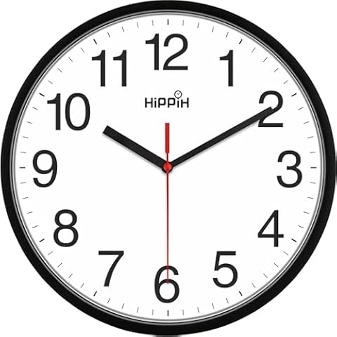 HIPPIH Clock Black Wall Clock Silent Non Ticking Quality Quartz - 10 Inch Round Easy to Read for Home Office & School Decor Clock Cover