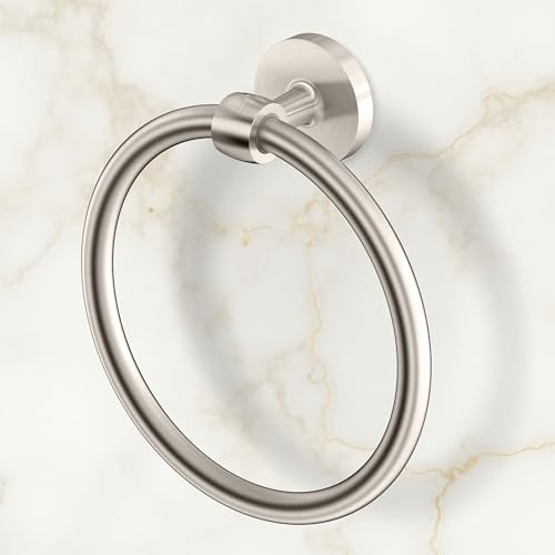 Image of Gatco 5212SN Gibson Towel Ring, Wall Mounted Hand Towel Holder for Bathroom Vanity & Sink, Decorative Satin Nickel Bathroom Hardware