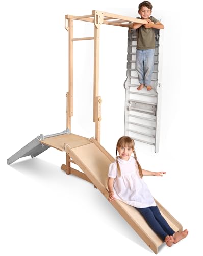 Image of Indoor Jungle Gym Add-On for Swedish Wall, Montessori Climbing Attachment (Swedish Wall Sold Separately)
