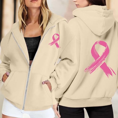 Breast Cancer Awareness Zip Up Sweatshirt Women Graphic Hoodie Oversized Sweatshirts Casual Long Sleeve Jackets - image 2