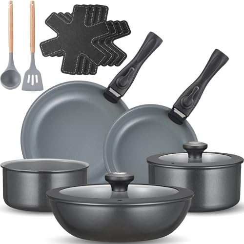 BEZIA Lot de 17 casseroles à induction, en céramique, avec poignées amovibles, pour tous les...