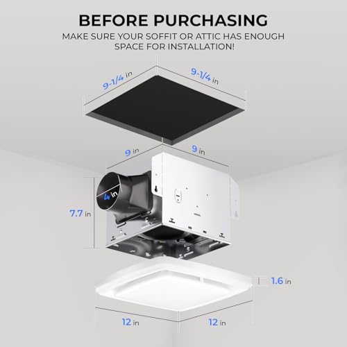 Image of Akicon Bathroom Exhaust Fan with RGB Light, 110 CFM 1.5 Sones Bathroom Vent Fan with Humidity Sensor & Dimmable 3CCT LED Light 3000K /4000K /5000K, Square, White