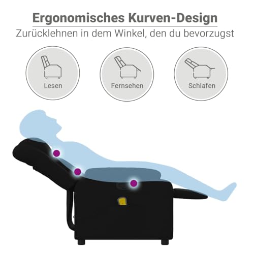 vidaXL Massagesessel, Sessel Verstellbare Rückenlehne Fußteil, Fernsehsessel Relaxsessel mit Liegefunktion, Liegesessel Polstersessel Ruhesessel, Schwarz Stoff – Bild 5