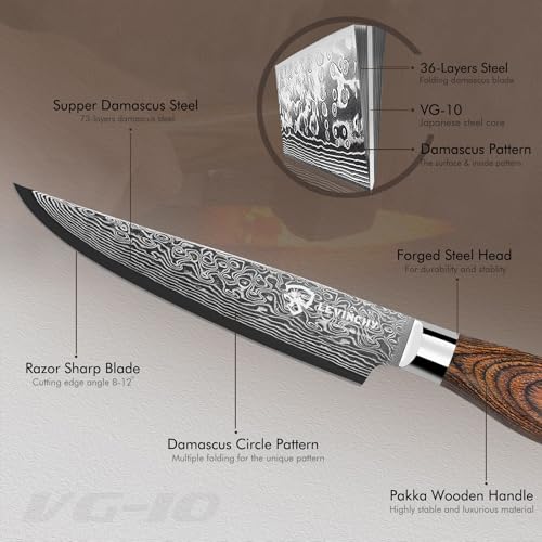 Damascus Steak Knife Set 4 Pieces 4.5 inch, Professional Damascus Stainless Steel with PAKKA Wood Handle, Superb Edge Retention, Stain & Corrosion Resistant
