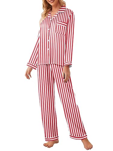 Umeyda Girls & Womens Satin Pajamas Set, 2 Pieces Silky Pjs Long Sleeve + Pants Sleepwear for Mom Kids and Boys4