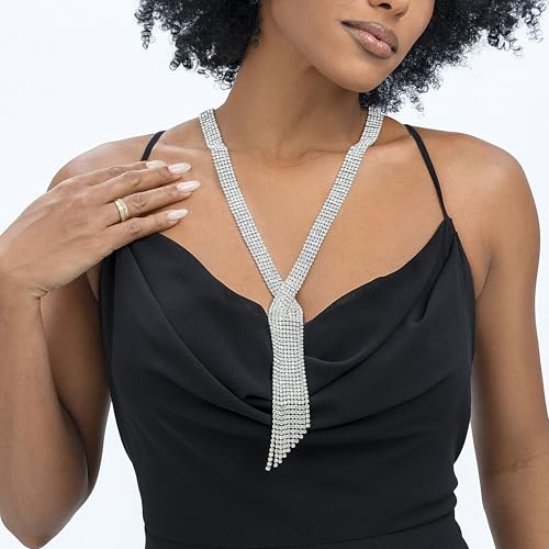 ELABEST Long Rhinestone Necklace Statement Tassel Necklaces Crystal Layered Y Choker for Women3