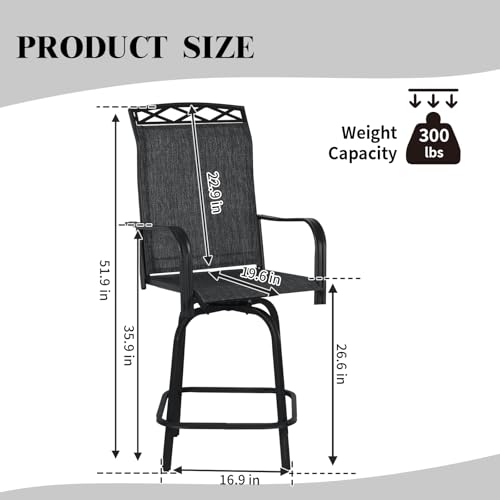 Image of Outdoor Swivel Bar Stools Set of 2, 26.6 inch Seat Height Patio Bar Chairs, Counter Height Outdoor Chairs with Cooling Fabric for Garden, Patio, Deck, Gray