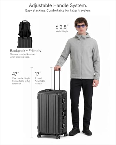 Image of LUGGEX Checked Suitcase with Spinner Wheels, 8010S Aluminum Frame Zipperless Polycarbonate Hard Shell Suitcase (ZX-Core, Black, 30 Inch)