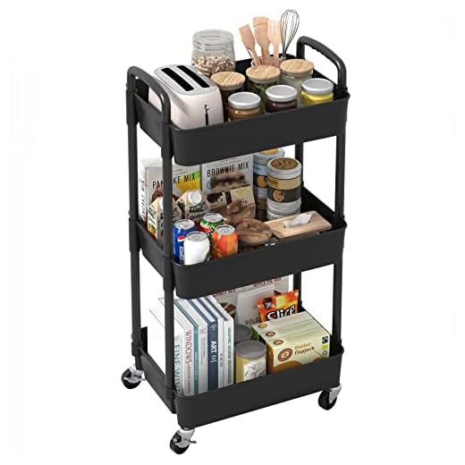 Sywhitta Carrito Multiusos de 3 Niveles, con Ruedas, Almacenamiento Multifuncional, Carro de Servicio con asa, para Oficina, salón, Cocina, 39 * 29 * 76cm,Negro