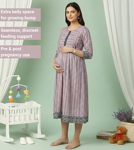 Image of DUMMY SHAPE Pregnancy Dresses for Women Cotton | Floral Anarkali Flare Kurta with Dual Nursing Zippers | Pregnancy & Breastfeeding | Feeding Kurtis | Baby Shower | Gifts for Pregnant Woman