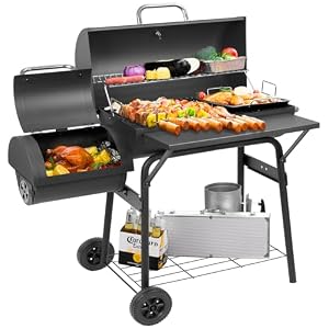 Kendane Barrel Charcoal Grill with offset smoker,550 Square Inches Cooking Area, Outdoor BBQ Grill with Front Shelf, Perfect for Backyard, Patio Parties and Picnics.