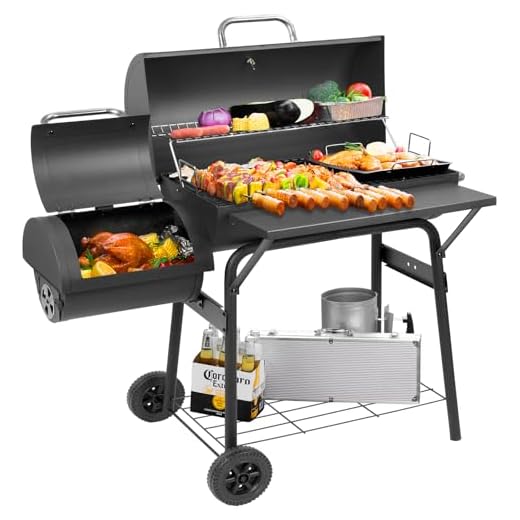 Kendane Barrel Charcoal Grill with offset smoker,550 Square Inches Cooking Area, Outdoor BBQ Grill with Front Shelf, Perfect for Backyard, Patio Parties and Picnics.