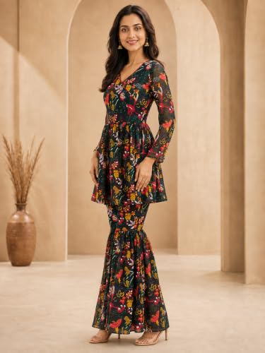 Image of Leriya Fashion Kurta Set for Women | Georgette Regular Fit Standard Length Ethnic Wear | Kurti Set for Woman | Sharara Set for Women for Wedding | Casual Family Function & Festive Kurta Sets for Woman