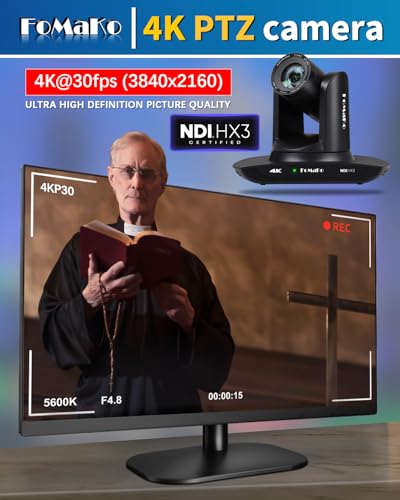 Image of FoMaKo 4K 20X PTZ Camera HDMI with NDI and AI Auto-Tracking PTZ Camera,for Church Worship Education Conference Events,NDI 6 & NDI HX3 Certified(K20UHx3+KC608 Pro) BK20UH3