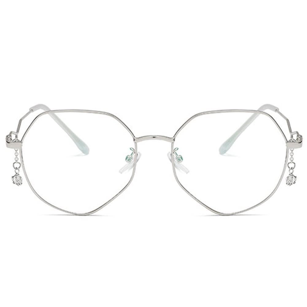 Modne Wielokątne Damskie Okulary Do Czytania, Okulary Do Czytania Z Filtrem Przeciw Niebieskiemu Światłu, Metalowa Ramka Z Wisiorkiem Ze Strasów/Silver/2.5 *
