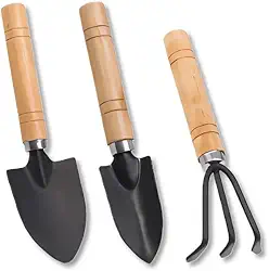 Kit Ferramentas de Jardinagem 3 Peças – Madeira e Aço Resistente para Vasos, Hortas e Canteiros