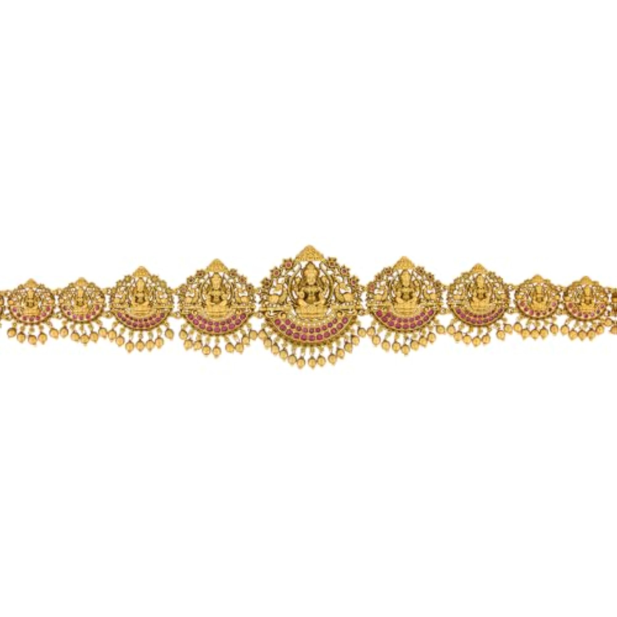 Women's Ruby Gold Plated Antique Kamarbandh Waist Belt, Adjustable