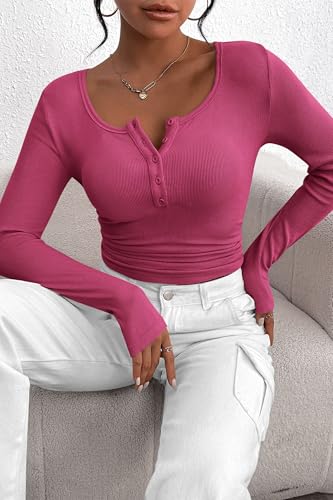 Image of PRETTYGARDEN Women's Fall Long Sleeve Henley T Shirts