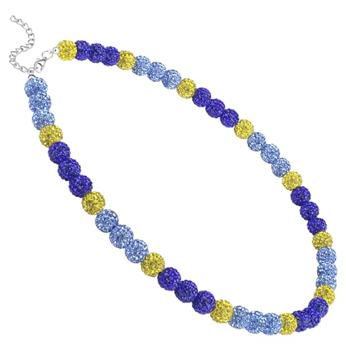 NUKAYAI Baseball Beaded Chain Necklace for Men Glitter Bling Rhinestone Clay 18in Adjustable Ice Blue/Yellow/Blue Sparkly Accessories Collection Necklace Beads Gifts for Baseball Team Players Lovers