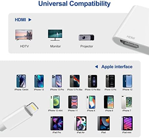 Apple Lightning to HDMI Digital AV AdapterApple MFi Certified 1080P Video & Audio Sync Screen Converter AV Adapter Charging Port for iPhone HDMI Converter to HD TV/Projector/Monitor Support All iOS