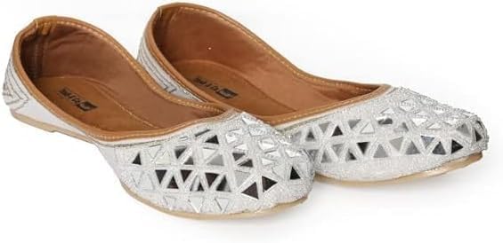 YASH & CO. Embellishment Mirror Work & Beads Mirror Design Jutti for Girls/Women | Ethnic Footwear of Mirror Work/Punjabi Jutti Mojari