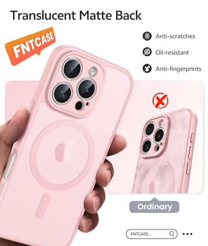 Image of FNTCASE for iPhone 16 Pro Case: [Compatible with Magsafe] Translucent Matte Cases with [Full Camera Protection] [Screen Protector] Military Grade Shockproof Protective Phone Cover - Light Pink