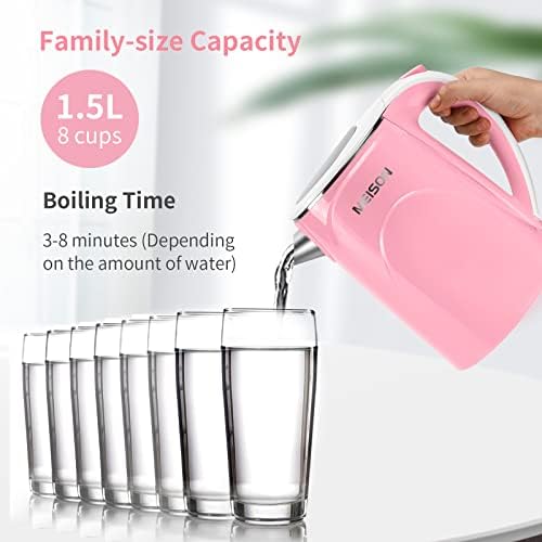 MEISON Electric Kettle, 1.5 L Double Wall Food Grade Stainless Steel Interior Water Boiler, Coffee Pot & Tea Kettle, Auto Shut-Off and Boil-Dry Protection, 1200W, 2 Year Warranty(Pink) - 4