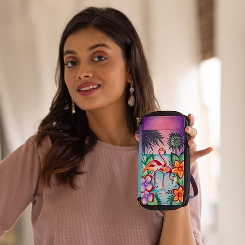 Anna by Anuschka Women's Hand-Painted Genuine Leather Smartphone Case & Wallet - Tropical Flamingos2