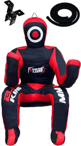 Stylso Grappling Dummy for Adults, Unfilled Wrestling Dummy, Hanging Jiu Jitsu Dummy for BJJ, MMA, Judo, Karate, Martial Arts Dummy with Rope and Holder 5ft / 60inches (Black)