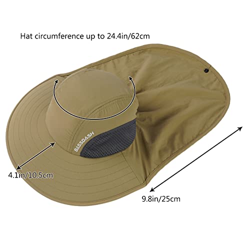 Image of BASSDASH UPF 50+ Unisex Water Resistant Wide Brim Sun Hat with Large Neck Flap Ponytail Fishing Hat for Men Women