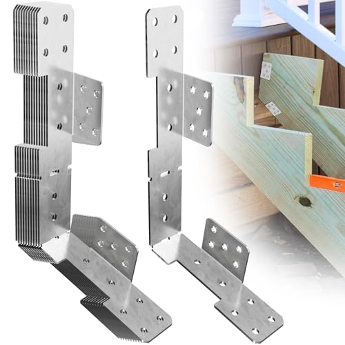 10 Pcs Adjustable Deck Stair Brackets, 18 Gauge Heavy Duty Galvanized Universal Mounting Brackets, Adjustable Stair-Stringer Connector Great for 2x10 2x12 Stair Stringer