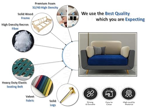 Image of Sixpine Luxury Dual Color Upholstery Sofa in Premium Velvet | Solid Wood Structure | Sturdy Golden Legs | High Density Foam | Extra Comfort for Modern Living Room (Blue & Beige, 1 Seater)