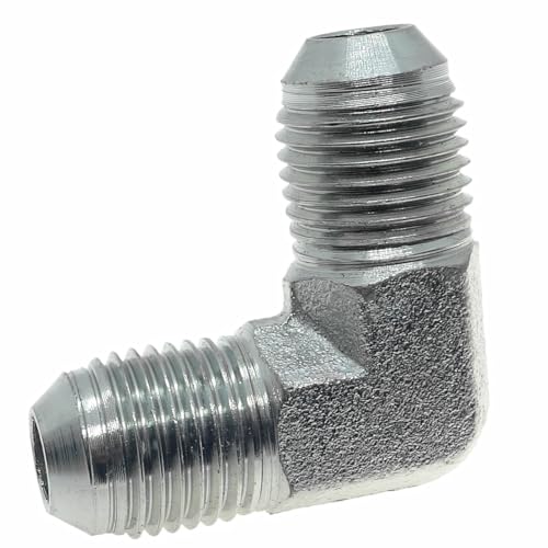 Image of 1 Piece Hydraulic 3 /8 inch JIC (9 /16 inch-18) 37 Flare Male x 3 /8 inch JIC (9 /16 inch-18) 37 Flare Male Elbow Adapter Steel Plated