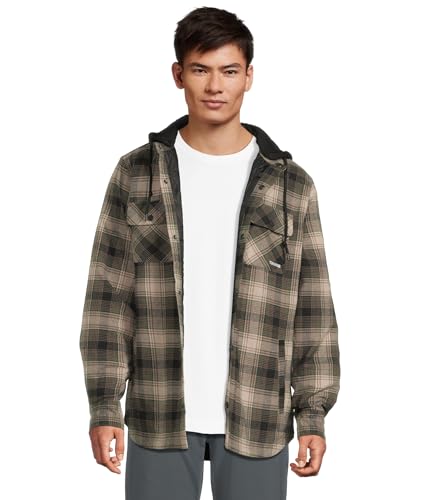 Image of Volcom Men's Kenson Insulated Flannel Shirt Jacket - Removable Fleece Hood, Taffeta Lined