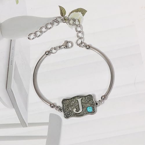Image of Belt Buckle Bracelet Initial Letter A-Z Bracelets Western Cow Tag Bracelet Belt Buckle Necklace Western Style Initial Letter Pendant Necklace
