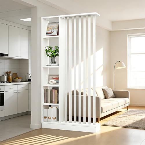 Wandraum Teiler mit Lagerregal Eingangshalle -Trennwesensäule Säulen- bis Decke aus massivem Holz leicht zu montieren geeignet für die Heim- oder Bürodekoration geeignet (A White + White 100cm)